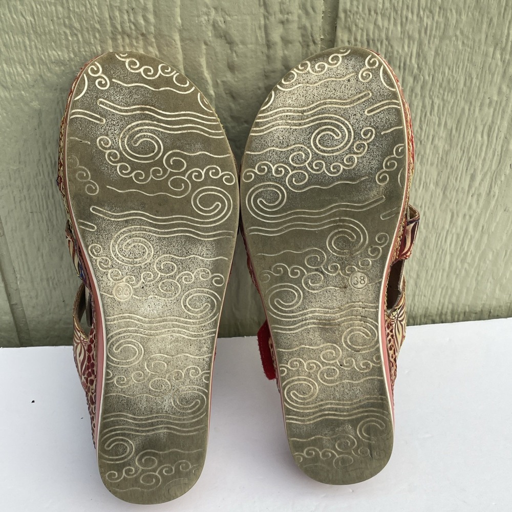L'Artiste Sandals Womens US Size 7.5-8 /38 Red Caiman Artsy Bohemian Wedge Slide - Picture 9 of 16